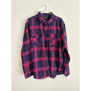 Shouthouse Mens XL Flannel Button Down Shirt Navy Blue Pink Plaid Long Sleeve